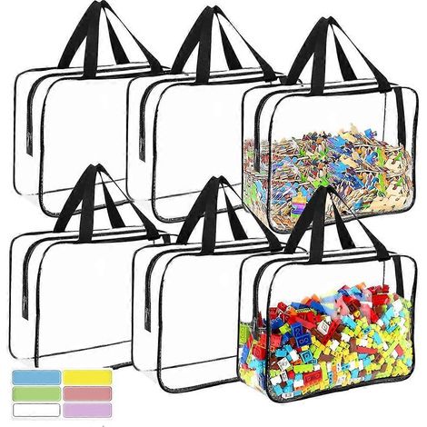 Grands sacs de rangement pour jouets avec étiquettes, sacs de rangement réutilisables en PVC transparent pour jeux de société, sacs de rangement étanches pour voyages avec fermeture éclair (1/5)