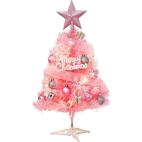 Kleiner, 60 cm hoher künstlicher rosa Weihnachtsbaum mit LED-Lichterkette und Hängedekorationen