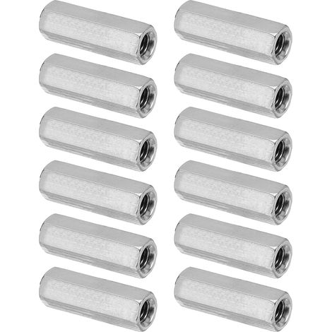 Ecrou Long M5 x 0.8 de Pas Écrou Hexagonal en Acier Inoxydable 304, 12Pcs 25mm/ 1" Longueur Raccords de Tige Filetés Grossiers, Écrous de Couplage, Ton Argent (1/5)