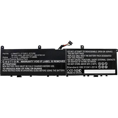 CoreParts Laptop Battery for Lenovo 77Wh Li-Pol 15.4V 5000mAh, 01YU911, 01YU99, 5B10W13900, L18M4P (77Wh Li-Pol 15.4V 5000mAh Black for Lenovo Notebook, Laptop ThinkPad P1 2019, ThinkPad P1 2019) (MBX