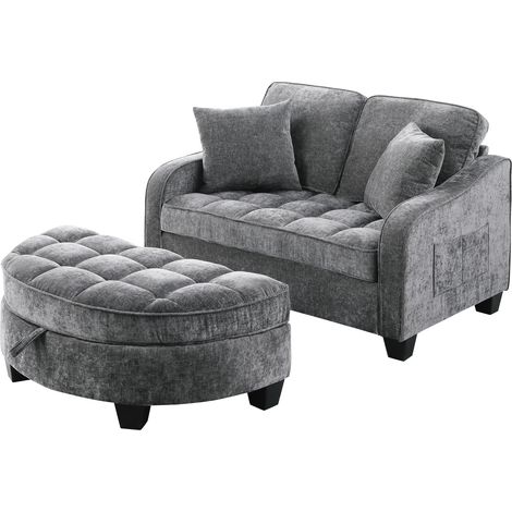 Canapé 2-en-1 convertible avec coffre de rangement, tissu respirant gris foncé pour petits espaces (1/5)