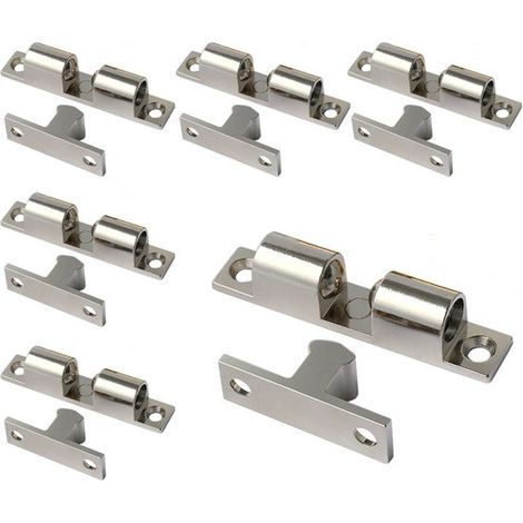 6 ferme-portes à bille, ferme-portes à bille doubles de 60 mm, protecteurs de porte doubles argentés pour armoires, salles de bains, penderies, tiroirs (60 mm, argent) (1/5)