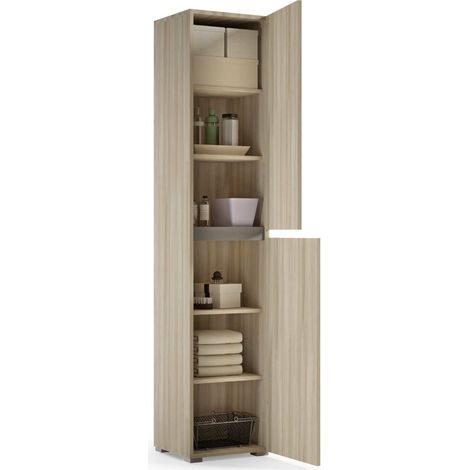 Dmora - Armario multiusos con 2 puertas Betulla, Zapatero con estantes regulables, Zapatero con 2 puertas, 100% Made in Italy, 45x37h195 cm, Olmo, con embalaje reforzado