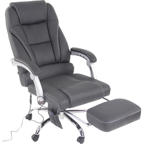 Sillón de oficina con función de masaje y reposapiés ajustable en cuero auténtico negro 100002575 (1/5)