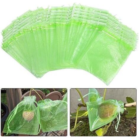 100 pièces Sac de Protection Fruits, Sachet Protection Raisin, Sachets en Organza Respirant avec Cordon de Serrage, pour Potéger Les Grappes de Fruits des Frelons et des Oiseaux(30cm x 40cm) (1/5)