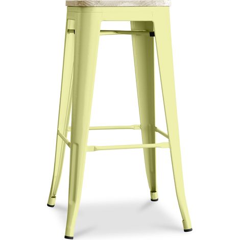 Barhocker - Industriedesign - Stahl & Holz - 76cm - Stylix Pastellgelb
