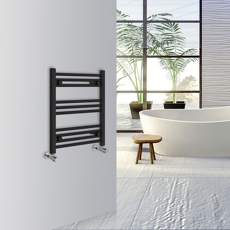 Warmehaus Straight Bathroom Heated Towel Rail Warmer Radiator Central Heating 600x500mm Black