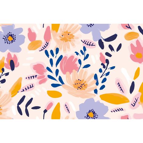 Papier peint Sketchy Flowers 3,75 m x 2,50 m Papier peint fleurs chambre fille en jaune, bleu, rose colle incluse DD129598 (1/3)