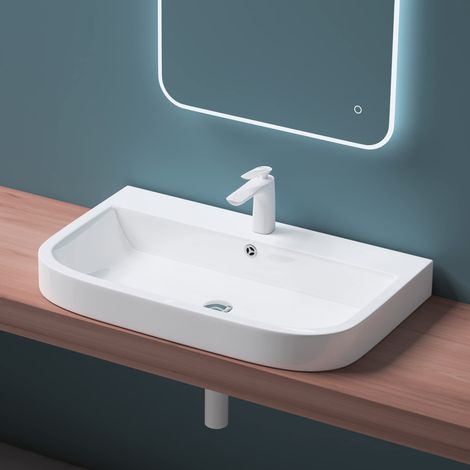 Mai & Mai Lavabo Incasso 81X49X18cm, Lavabo Sottopiano Lavandino Bagno Brüssel5021 Lavabo in Ceramica Nano Rivestimenti inclusi (1/5)