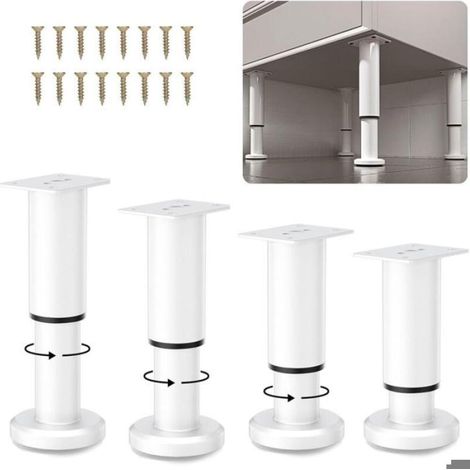 Pieds de meubles réglables - Lot de 4 - Acier inoxydable - Installation sans perçage - Hauteur réglable de 8 à 12 cm (1/4)
