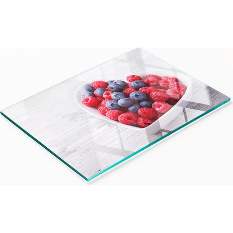 Planche de service en verre pour la cuisine, décorée de framboises et de myrtilles, 80 x 52 cm (1/5)