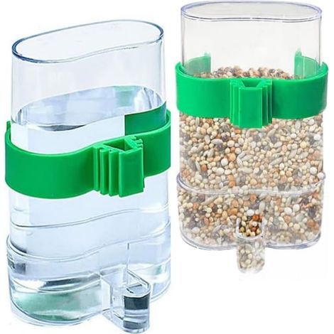 Set mit 2 Futter- und Wasserspendern aus Kunststoff für Wellensittiche, Kanarienvögel, Finken und Vogelkäfige (1/4)