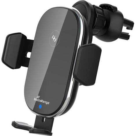 Mediarange Cargador de Coche MRMA117, 15W Inalámbrico, Soportes Automáticos, Negro