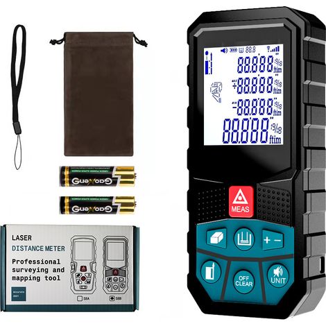 50-m-Laser-Entfernungsmesser, 2 mm Genauigkeit, 20 Datenpunkte, Distanzmessung, LCD-Display, wasserdicht (IP54), Batterie nicht im Lieferumfang enthalten