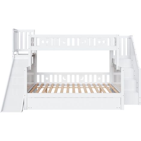 Litera infantil blanca con tobogán, escalera, cama extraíble y estantes (1/5)