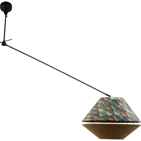 Pendelleuchte Schwarz mit Doppeltem Samtlampenschirm Blattdesign und Beige - Blitz