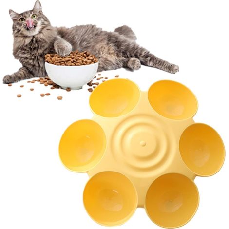 Gamelle Chat Fleurs Design 6 Compartiments, Gamelle pour Chat Surélevée Anti Déversement, Mangeoires Et Abreuvoirs pour Chats Incliné 15°, Grand Bol PP avec Couleurs Rose Bleu Jaune, 35 Cm (1/5)