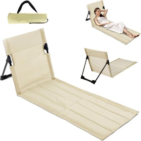 Tapis de plage avec dossier, pliable, chaise de plage extensible, coussin d'assise extérieur, chaise de plage légère pour plage, camping, pique nique, jardin, beige (1/5)