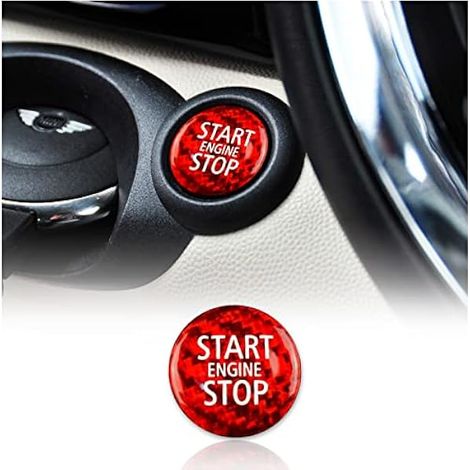 KUNGKIC fibre de carbone voiture moteur-démarrage-bouton d'arrêt couverture d'interrupteur décoratif pour Mini Cooper R55 Clubman R56 R57 R58 R59 R60 Countryman R61 accessoires (rouge) (1/5)