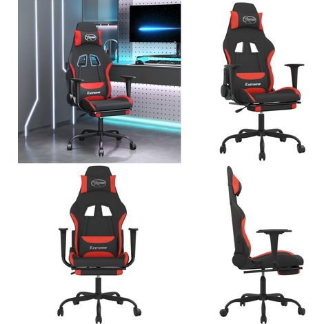 Gaming-Stuhl mit Fußstütze Schwarz und Rot Stoff - Gamingstuhl mit Fußstütze - Gamingstuhl Stoff (1/5)