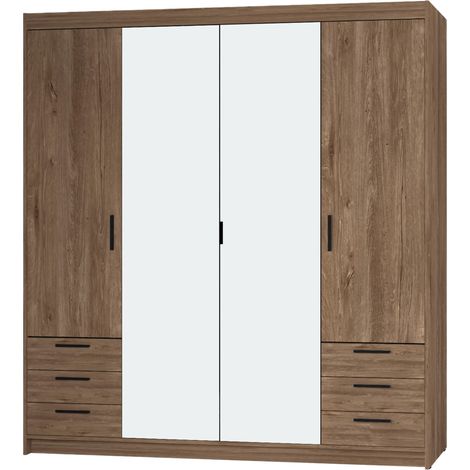 AX LIVING Kleiderschrank mit Spiegel Eiche Lefkas Storicos 4T6S 176,3