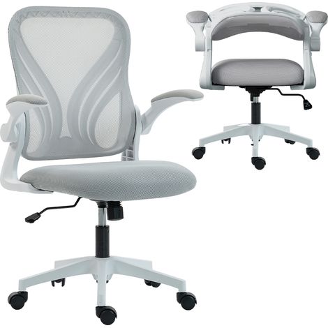 Chaise bureau ergonomique, fauteuil de bureau maille, dossier rabattable, accoudoirs relevables, 73x62x101-111cm, gris