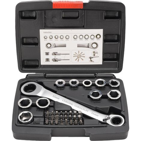[JAMAIS UTILISÉ]Jeu de clés à cliquet 72 dents, double tête, douilles 14-19 mm, outil de torsion multifonctionnel, rotation horaire et antihoraire (1/5)