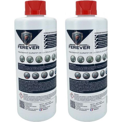 Lot 2 bidons convertisseur de rouille 0,5L longue durée, séchage rapide - FEREVER CV01x2 (1/5)