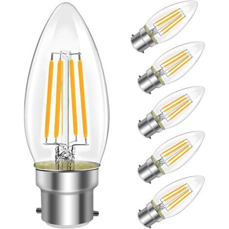 Ampoule Filament Bougie Vintage LED B22, Ampoules 6W LED Filament équivalent Ampoule Traditionnelle 57W, B22 Ampoules Culot Vintage Edison Blanc Chaud 2700K 750LM, Lot de 6 [Classe énergétique E] (1/5)