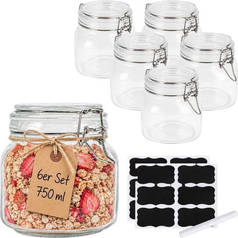 Relaxdays Einmachgläser, 6er Set, 750 ml, Deckel mit Bügelverschluss, Einkochen, Aufbewahren, Vorratsgläser, transparent