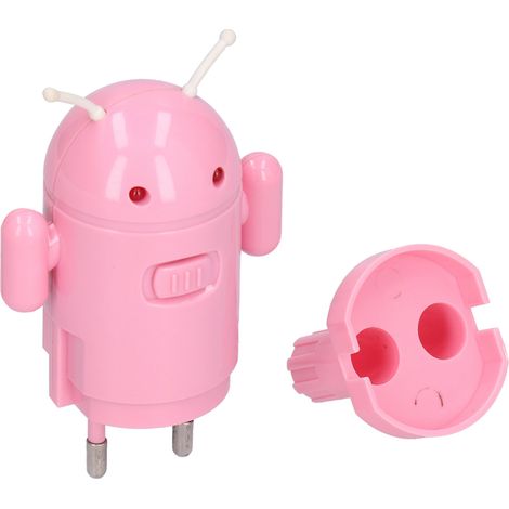 EU-Stecker auf USB-Adapter, universelles Wandladegerät in Roboterform, tragbarer 100-240V-Konverter, rosa Farbe, für Reisen und Zuhause. (1/5)