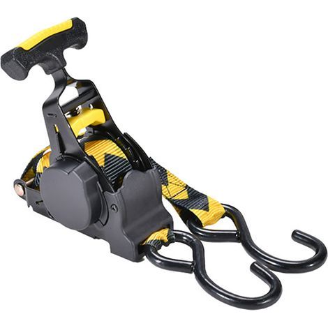 Sangle à cliquet rétractable, 3,3 mètres, résistance à la rupture de 680 kg, sangle d'arrimage auto-rétractable pour moto et équipement de plein air, poignée en T, flèches jaunes et noires (1/5)