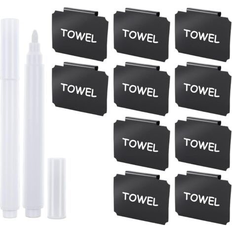 BUNTHAUS Lot de 12 étiquettes à clipser pour panier de cuisine, comprend 10 porte-étiquettes amovibles pour panier de garde-manger avec 2 marqueurs à craie blanche pour bacs de rangement, boîte d'orga