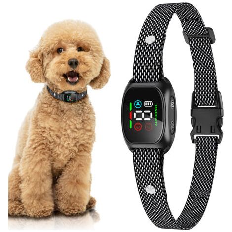 Collier anti-aboiement avec écran LCD, collier anti-aboiement intelligent rechargeable, modes réglables, noir. (1/5)