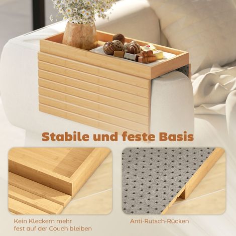 Tablette pour canapé en bambou, repose-bras pour boissons, snacks et télécommande, plateau latéral de salon (1/5)