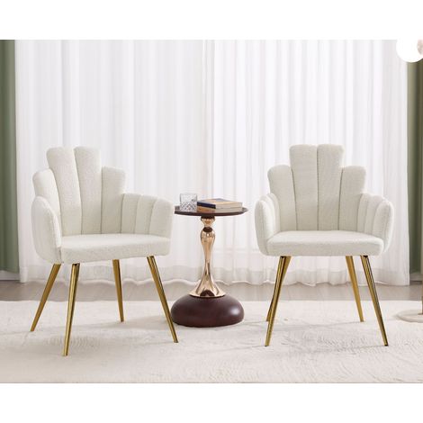 Wahson Lot de 2 chaises de salle à manger en fausse fourrure – Dossier ergonomique – Pieds en métal doré – Confort optimal – Blanc