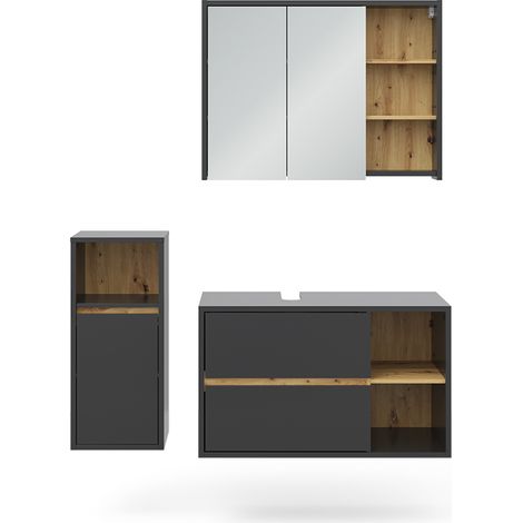 Ensemble de meubles de salle de bain Viola, Anthracite, 3 pièces, avec armoire centrale, Vicco