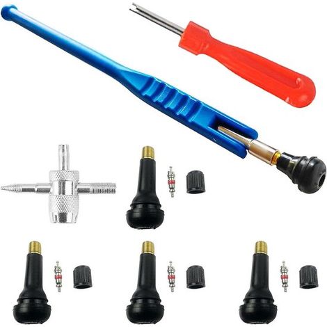 x démonte-valves pour pneus de voiture, 4 x valves de voiture, valve tubeless, démonte-valves pour le montage et l'entretien des pneus de voiture (1/5)