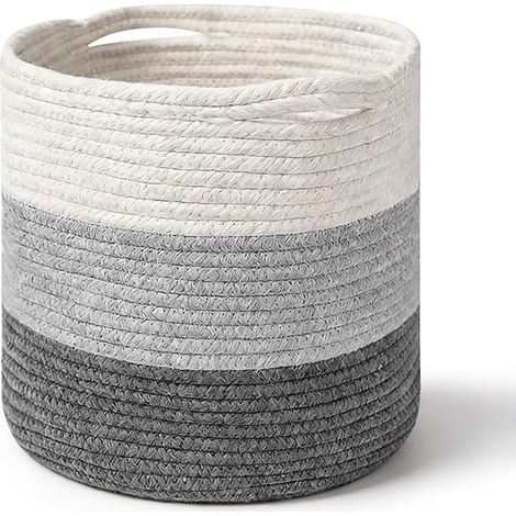 Panier à Linge Coton Tressé Poignées Pliable Panier Rangement Couvertures Jouets Doudous Vêtements Plantes Pots 30 x 30cm Tricolore (1/5)