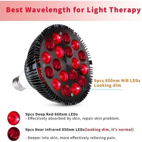 Lampe Luminothérapie Rouge - 660 nm + 850 nm - 36 W - 18 LED - E26/E27 - 100-240 V - 1 Pièce
