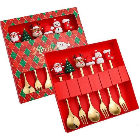 Ensemble de 6 couverts de Noël (fourchette et cuillère), vaisselle en acier inoxydable (1/5)