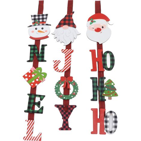 Cet ensemble de 3 décorations de Noël comprend le Père Noël, un bonhomme de neige et des lutins. Ces suspensions en bois aux couleurs vives conviennent aux sapins de Noël, aux fenêtres et aux portes. (1/5)