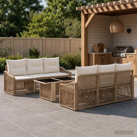 vidaXL Set Divano da Giardino 7 pz Beige e Bianco Crema polyrattan (1/5)