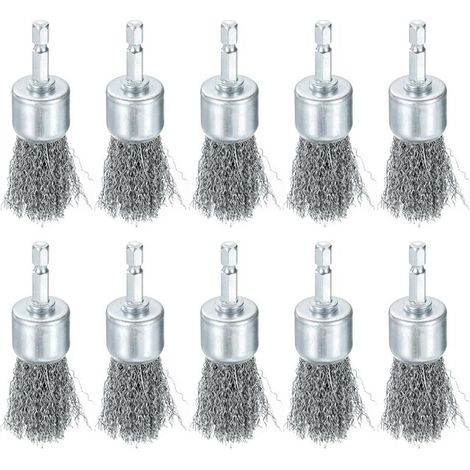 10 spazzole metalliche per trapano, diametro 1", ruota abrasiva in filo metallico, gambo esagonale da 1/4", spazzola a tazza in acciaio al carbonio, grana grossa e ondulata, accessorio per trapano per