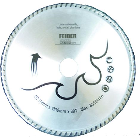 Lame Universelle - Disque de Coupe pour Scie Circulaire, Lame Circulaire Dentelée - Acier - 210x30mm - 8000 Tr/min Maximum - 80 Dents - Coupe Bois, Métal, PVC - Coupe Rapide et Douce (1/3)