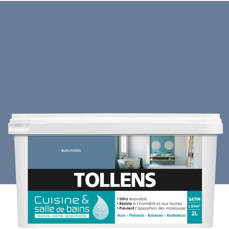 Peinture Cuisine Et Salle De Bains - Ultra Résistante - Tollens - Pour Murs, Boiseries, Radiateurs - Bleu Fjord - 2L = 24m2