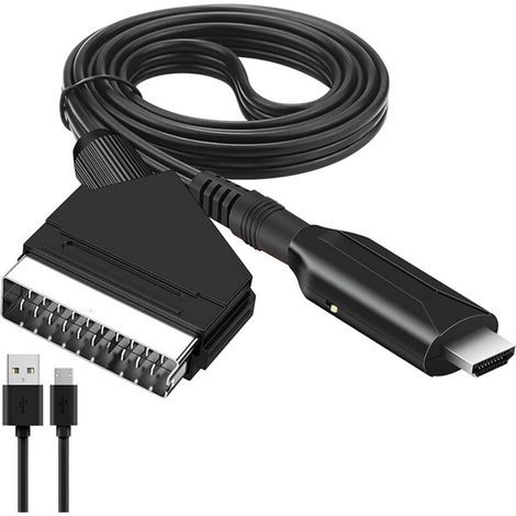 Adaptador de Scart a HDMI, Convertidor de HDMI a Scart, Convertidor de Scart a HDMI, con cable HDMI, para TV Full HD 720P/1080P, Audio y Vídeo para Reproductor de DVD, Blu-Ray, Decodificador, VHS, Xbo (1/4)