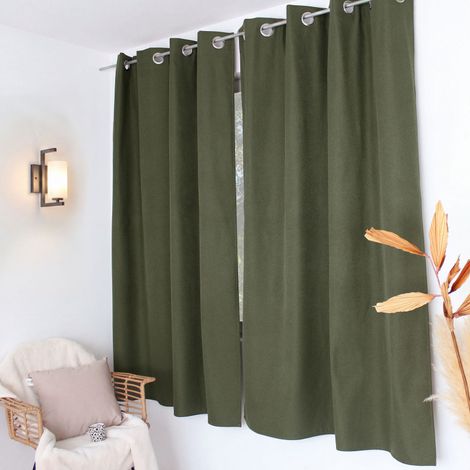 Rideau thermique FJORD 140 x 180 cm – Toile polyester – Doublure polaire noire - 140x180cm - Vert kaki (1/2)