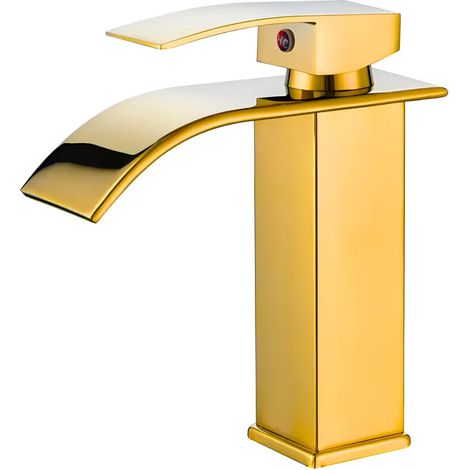 Waschtischarmatur, goldfarben, Einhebel-Wasserfalldesign, wassersparend.