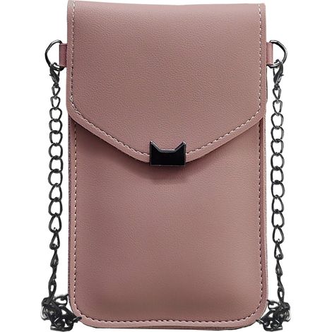 Sacoche pour téléphone portable en métal avec tête de chat pour femme (rose clair),